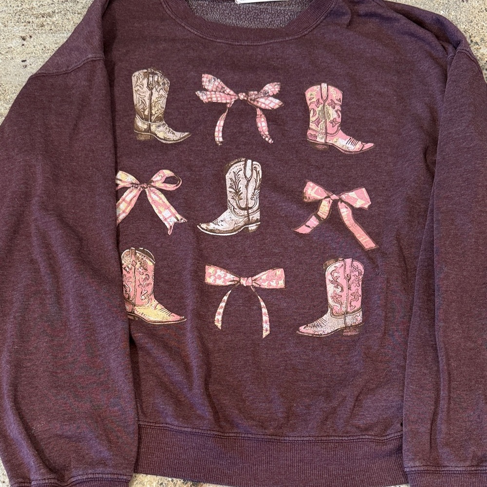 Altar’d State Women's Sweatshirt with Boot and Bow Design
